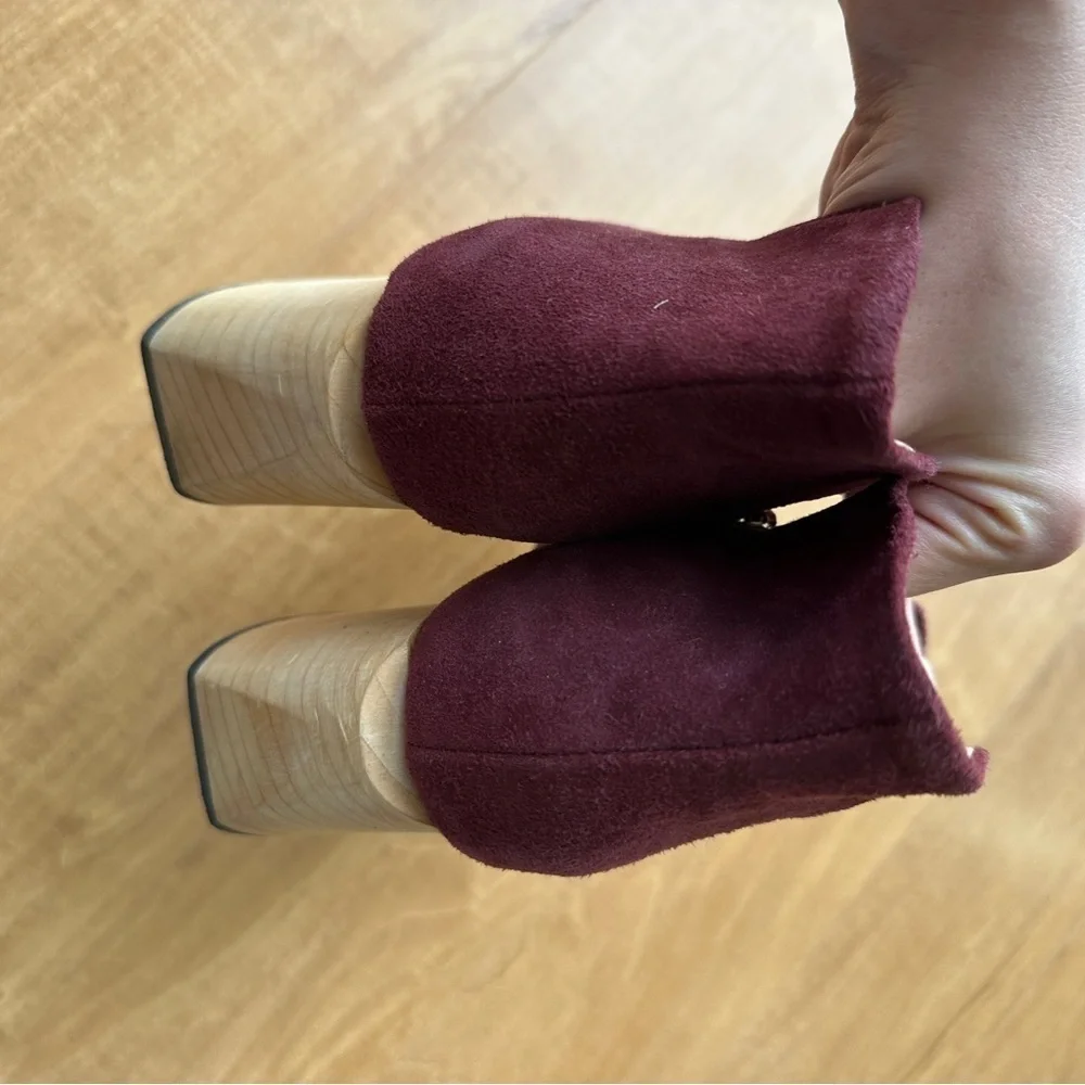 Himitsu Burgundy Suede Pointed Toe Ankle Booties, Size 39
